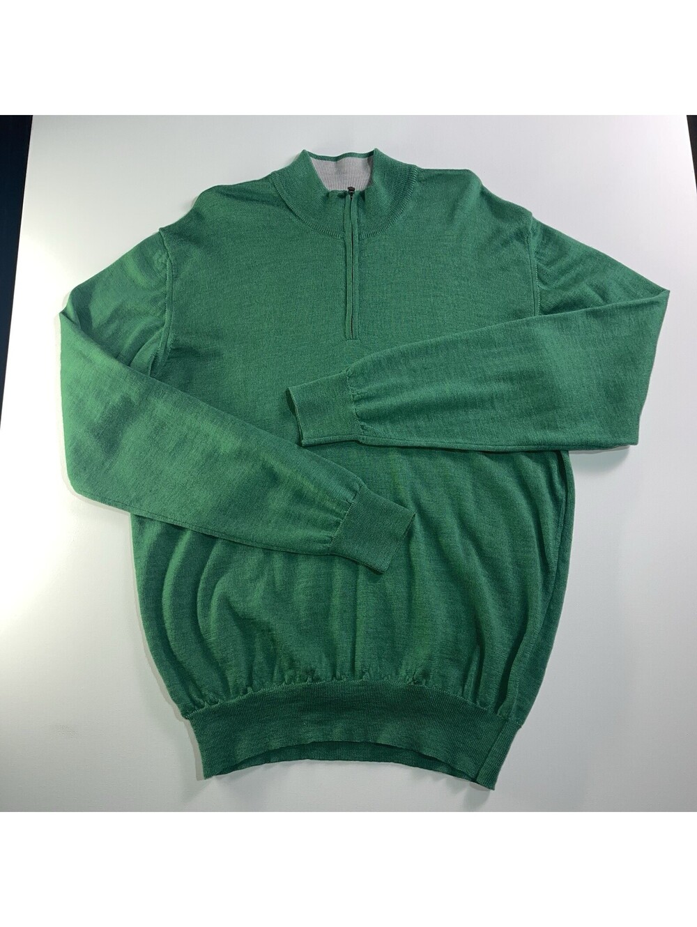 Peter Millar 1/4 Zip Pullover Sweater Men's L 100% Merino Wool Green Golf
